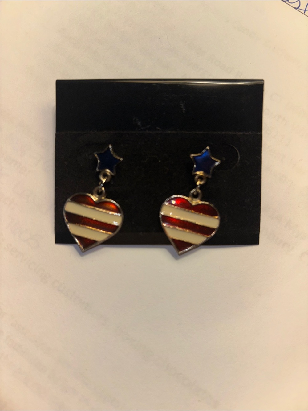 Patriotic Heart & Star Dangle Earrings - Red, White & Blue